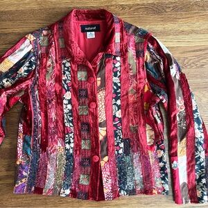Natural rayon jacket blazer M India patchwork artsy boho sequins velvet red